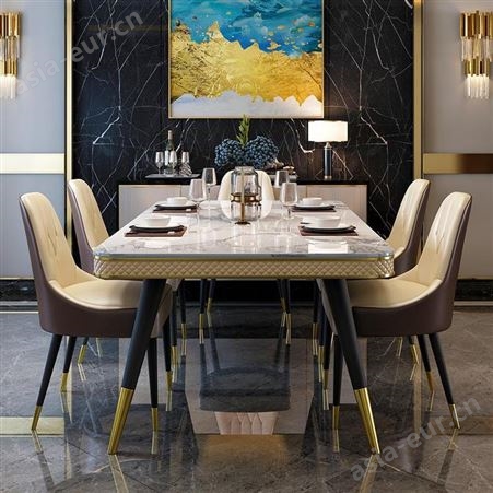 鼎富DF601大理石餐桌椅组合 轻奢简约现代小户型长方形家用吃饭桌子 6人餐台