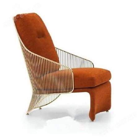 鼎富 DF529玫瑰金不锈钢单人休闲椅 现代简约铁艺镀金框架布艺休闲椅