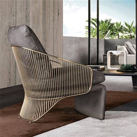 鼎富 DF529玫瑰金不锈钢单人休闲椅 现代简约铁艺镀金框架布艺休闲椅