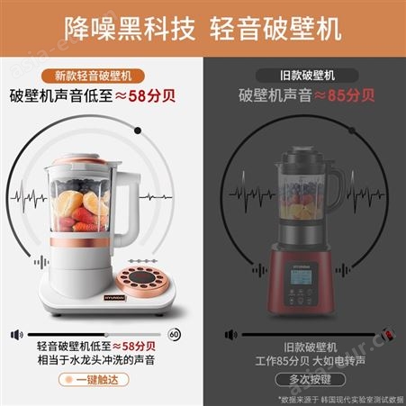 韩国现代轻音破壁机家用加热全自动清洗小型多功能榨汁豆浆料理机