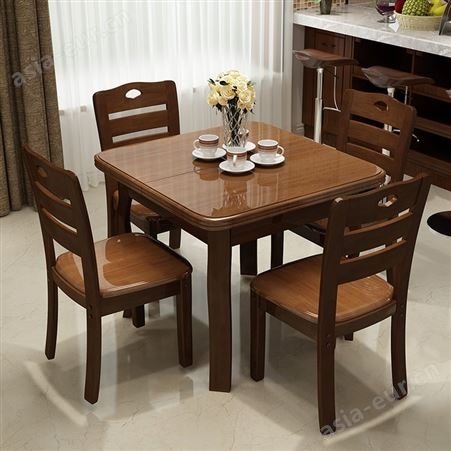 实木伸缩餐桌椅组合折叠正方形餐桌现代简约小户型长方形家用饭桌